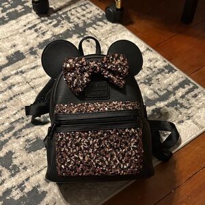 Disneyland Loungefly Black and Gold Minnie Ear Mini Backpack